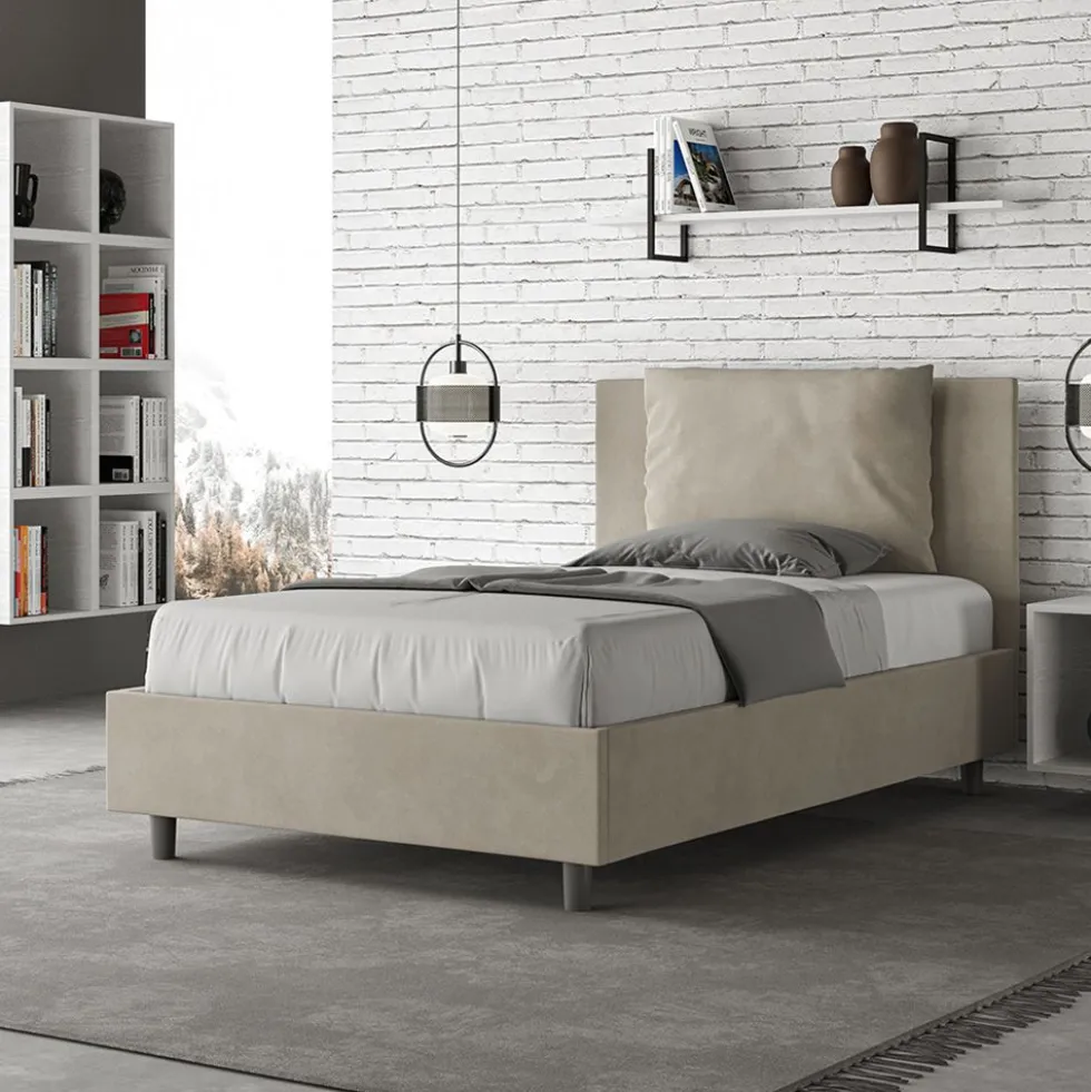 Letto 120x210cm contenitore con cuscino in microfibra sabbia beige LIT170