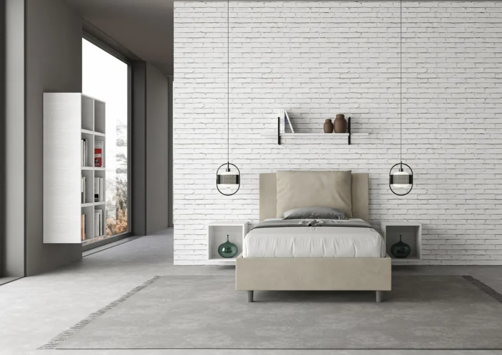 Letto 120x210cm contenitore con cuscino in microfibra sabbia beige LIT170