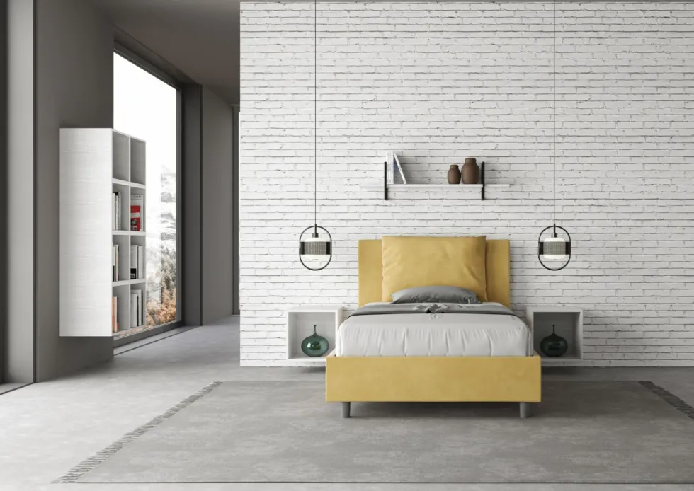 Letto 120x210cm contenitore con cuscino in microfibra ocra LIT170