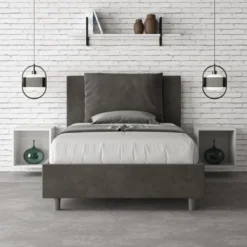 Letto 120x210cm contenitore con cuscino in microfibra grigio LIT170