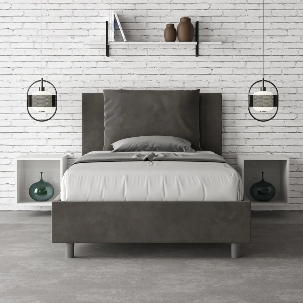 Letto 120x210cm contenitore con cuscino in microfibra grigio LIT170