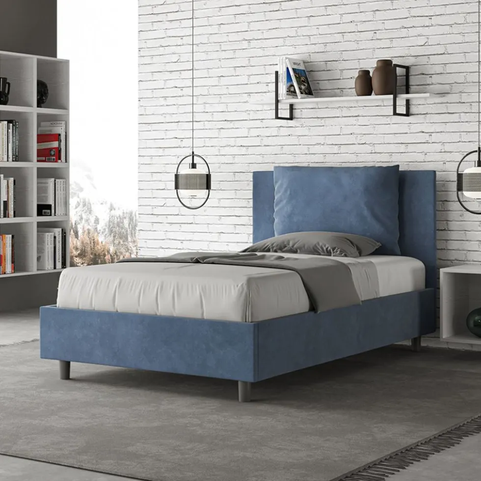 Letto 120x210cm contenitore con cuscino in microfibra blu LIT170