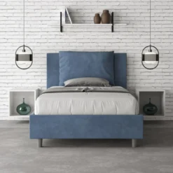Letto 120x210cm contenitore con cuscino in microfibra blu LIT170