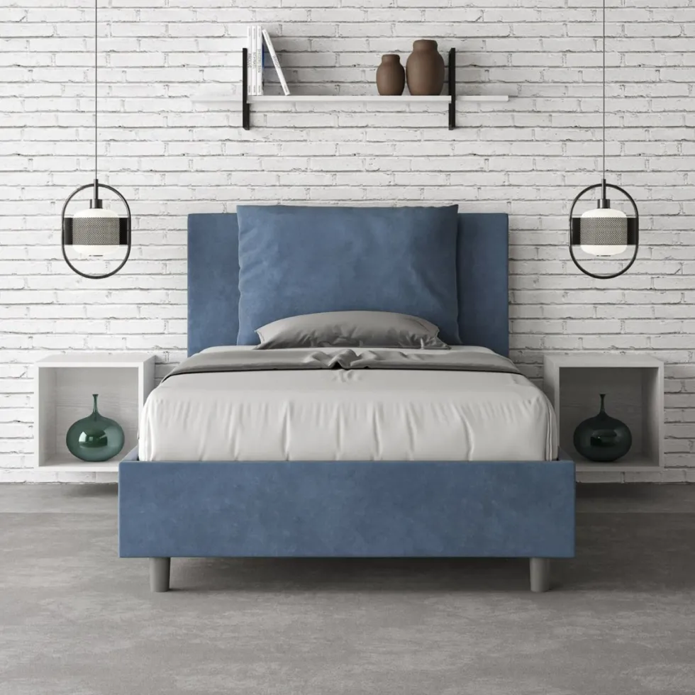Letto 120x210cm contenitore con cuscino in microfibra blu LIT170