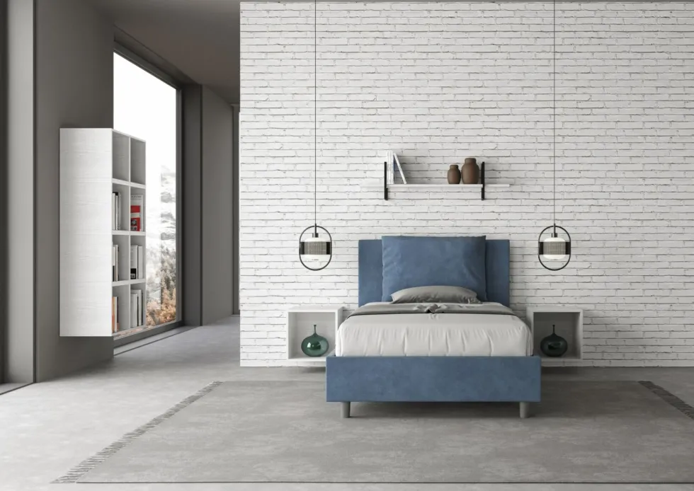 Letto 120x210cm contenitore con cuscino in microfibra blu LIT170