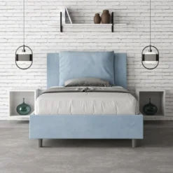 Letto 120x210cm contenitore con cuscino in microfibra azzurro LIT170