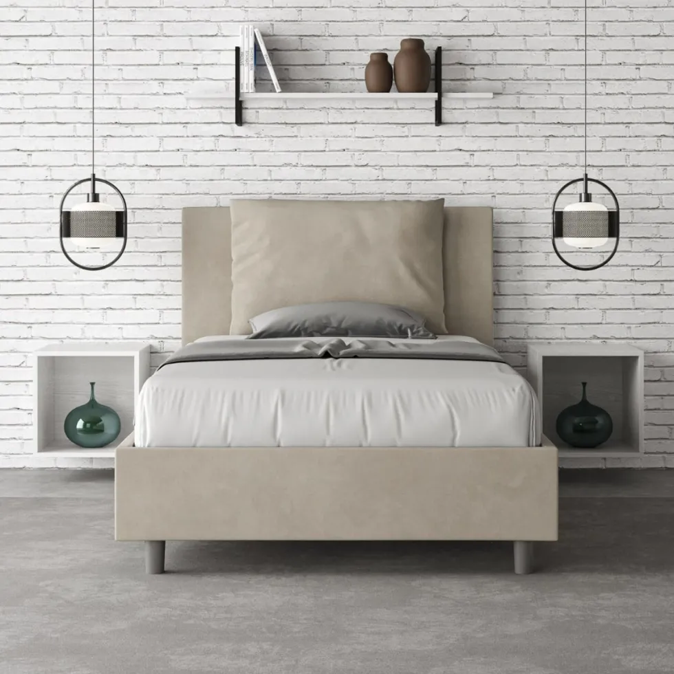 Letto 120x190cm contenitore con cuscino in microfibra sabbia beige LIT162