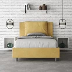 Letto 120x190cm contenitore con cuscino in microfibra ocra LIT162