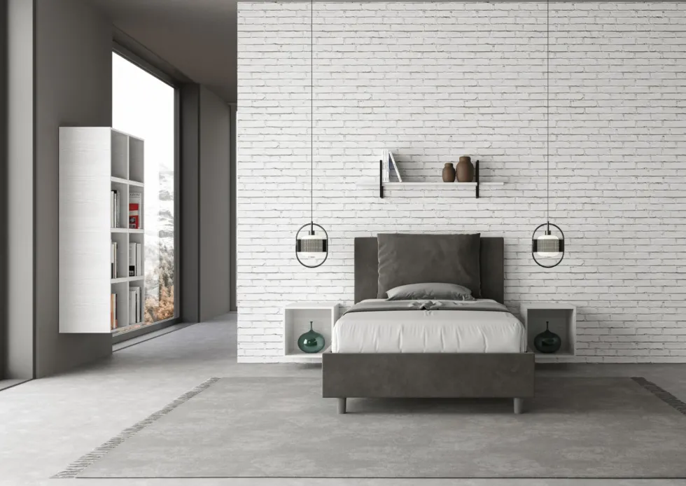 Letto 120x190cm contenitore con cuscino in microfibra grigio LIT162