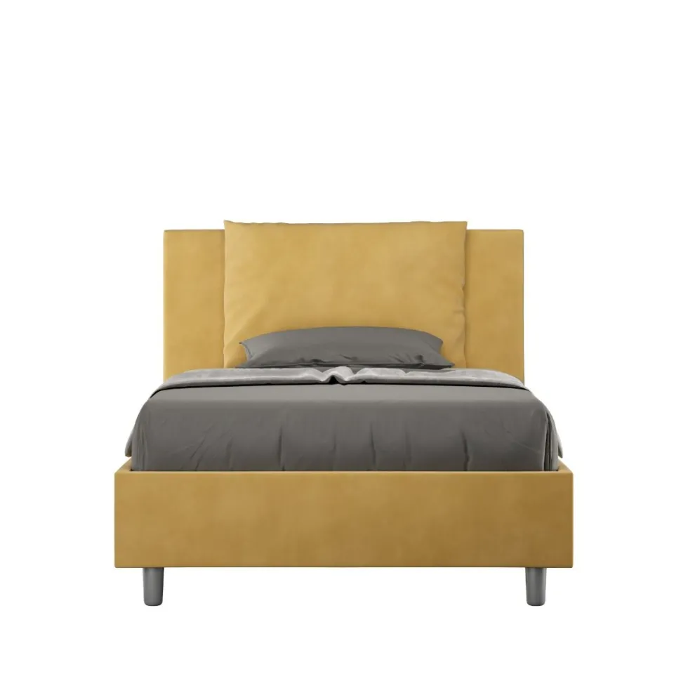 Letto 120x200cm contenitore con cuscino in microfibra ocra LIT166