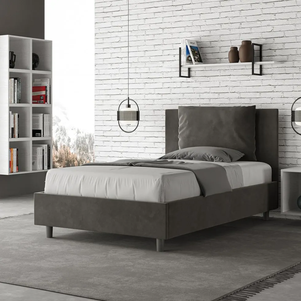 Letto 120x200cm contenitore con cuscino in microfibra grigio LIT166