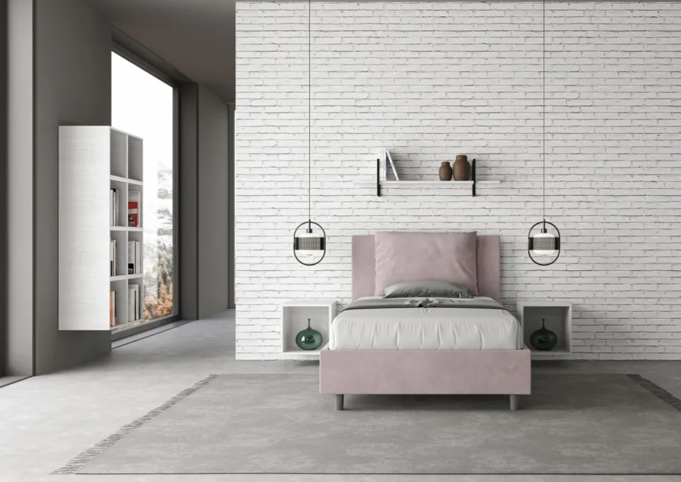 Letto 120x200cm contenitore con cuscino in microfibra glicine lilla LIT166