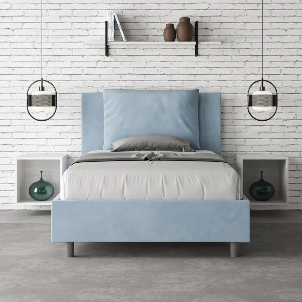 Letto 120x190cm contenitore con cuscino in microfibra azzurro LIT162