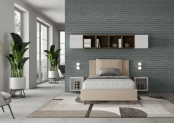 Letto 120x210cm contenitore con cuscino in similpelle tortora LIT168