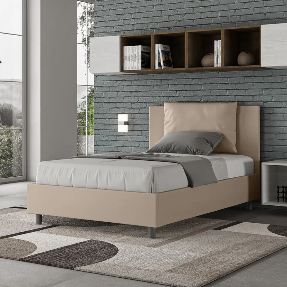 Letto 120x210cm contenitore con cuscino in similpelle tortora LIT168