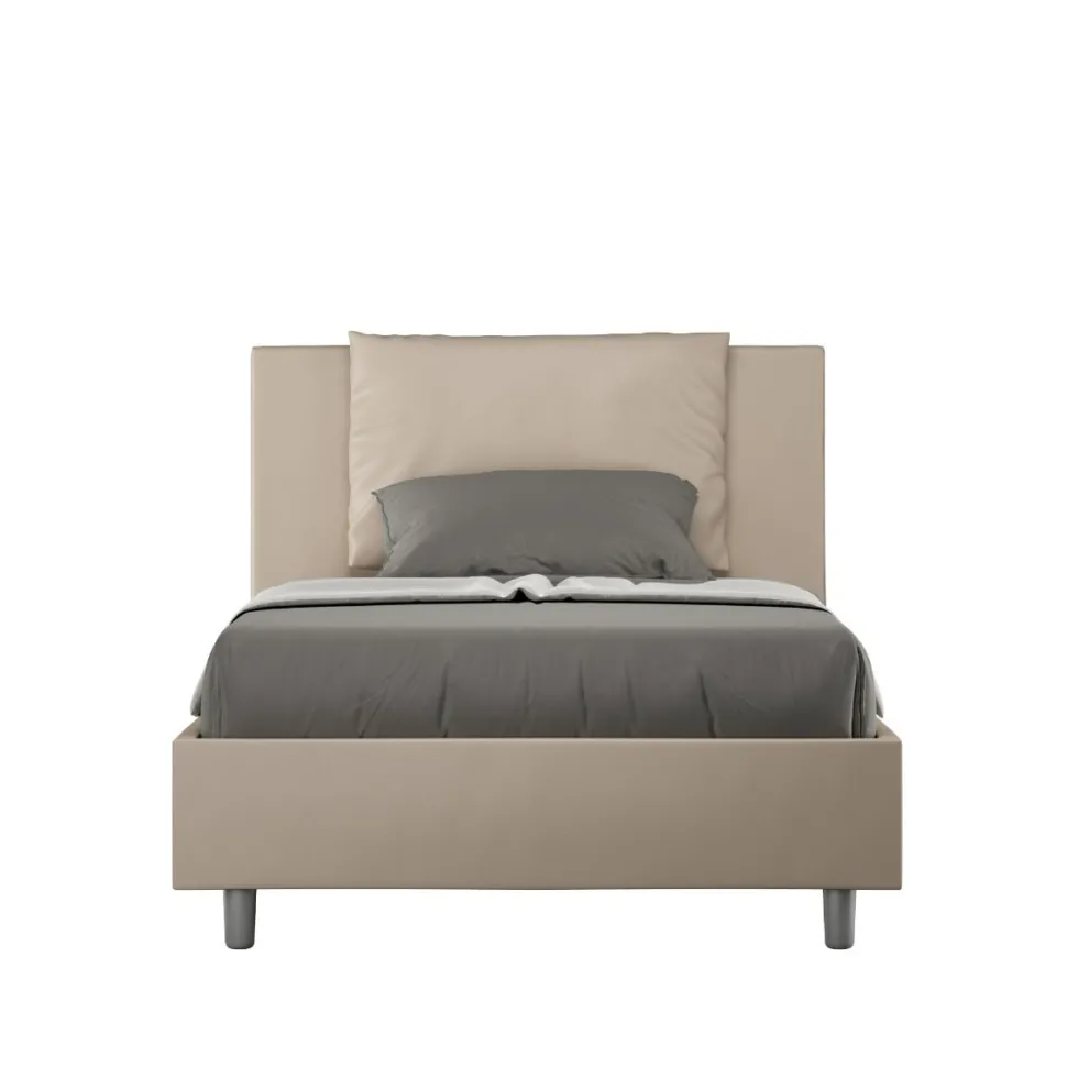 Letto 120x210cm contenitore con cuscino in similpelle tortora LIT168