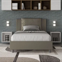 Letto 120x210cm contenitore con cuscino in similpelle cappuccino LIT168