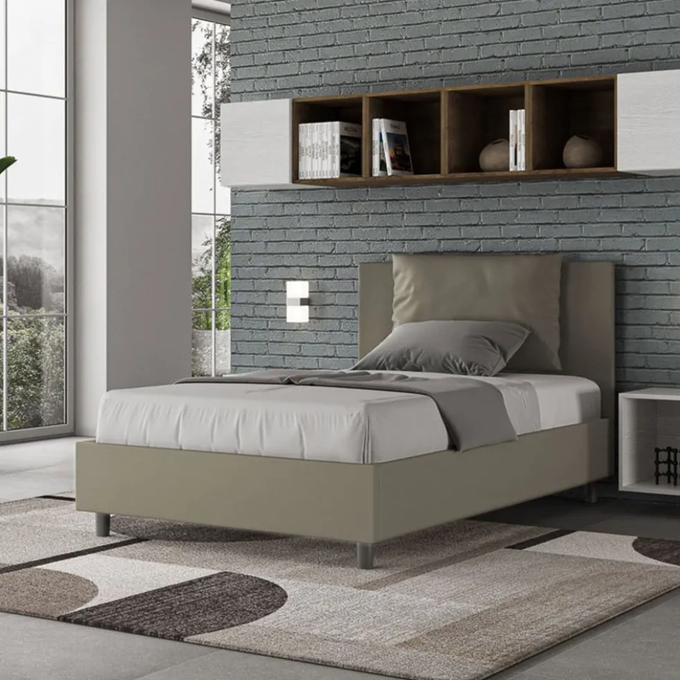 Letto 120x210cm contenitore con cuscino in similpelle cappuccino LIT168