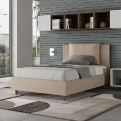 Letto 120x200cm contenitore con cuscino in similpelle tortora LIT164