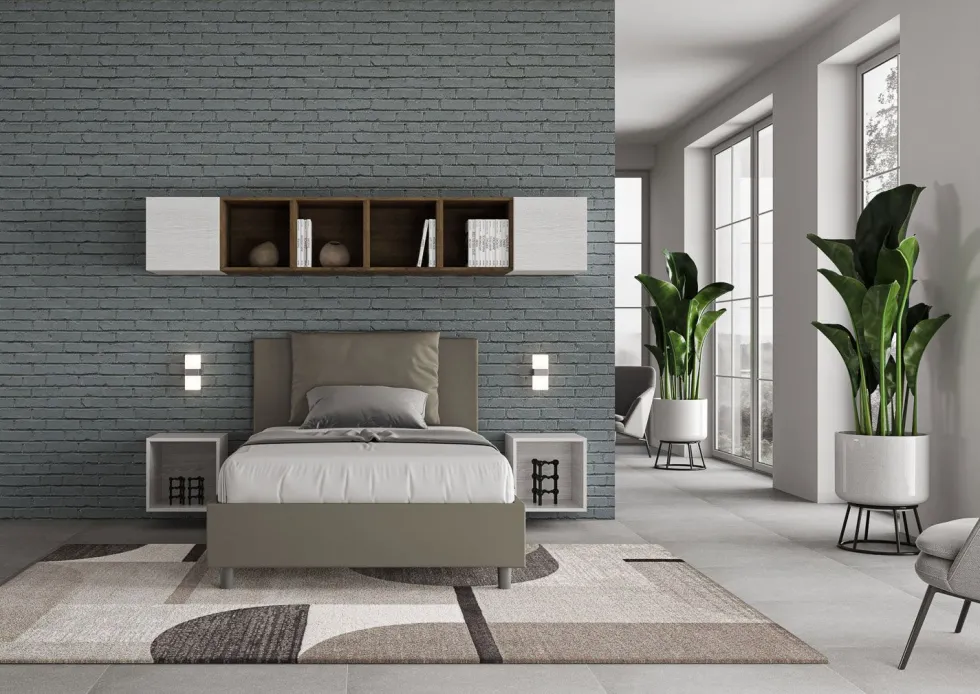 Letto 120x200cm contenitore con cuscino in similpelle cappuccino LIT164