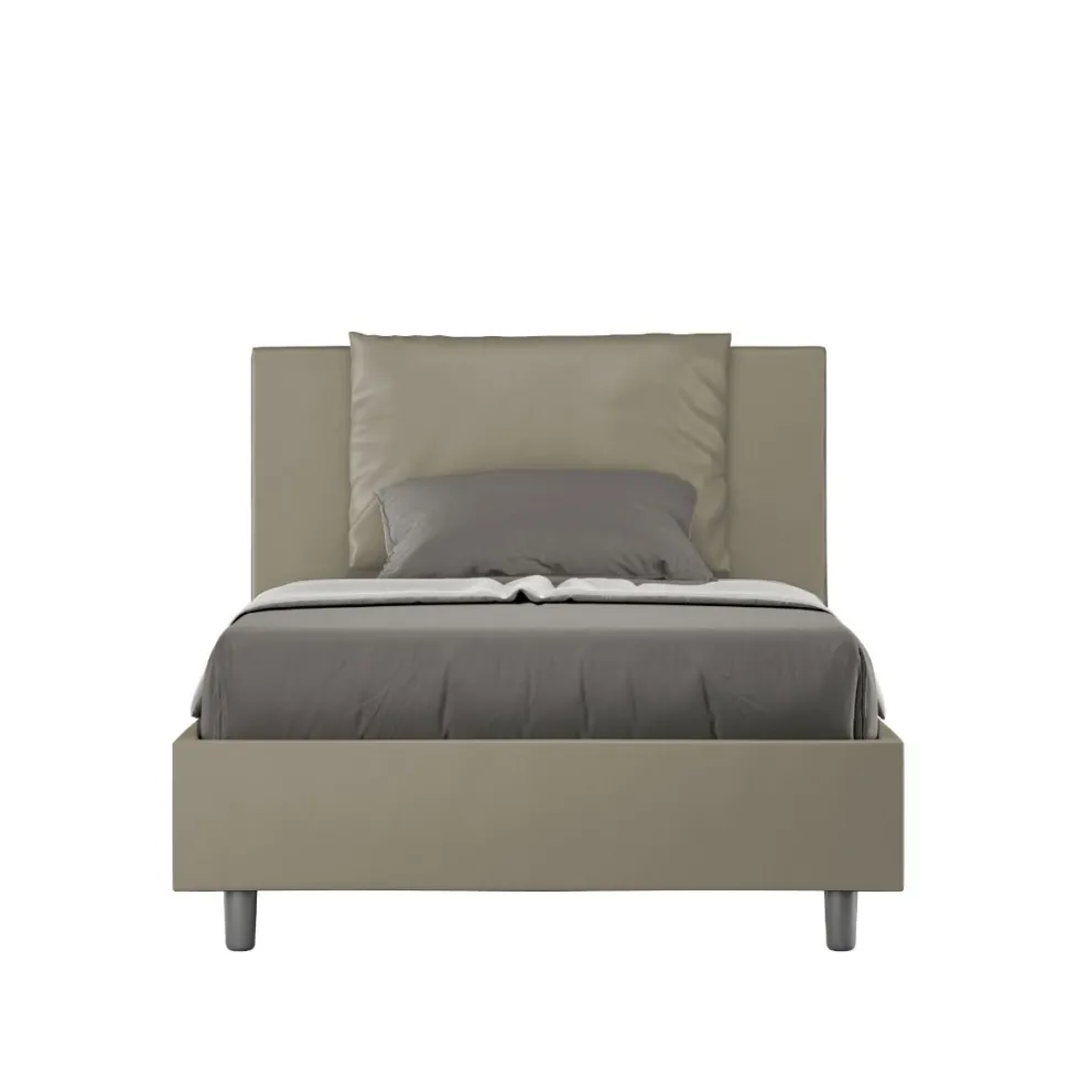 Letto 120x200cm contenitore con cuscino in similpelle cappuccino LIT164