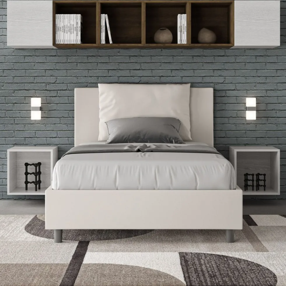Letto 120x200cm contenitore con cuscino in similpelle bianco LIT164