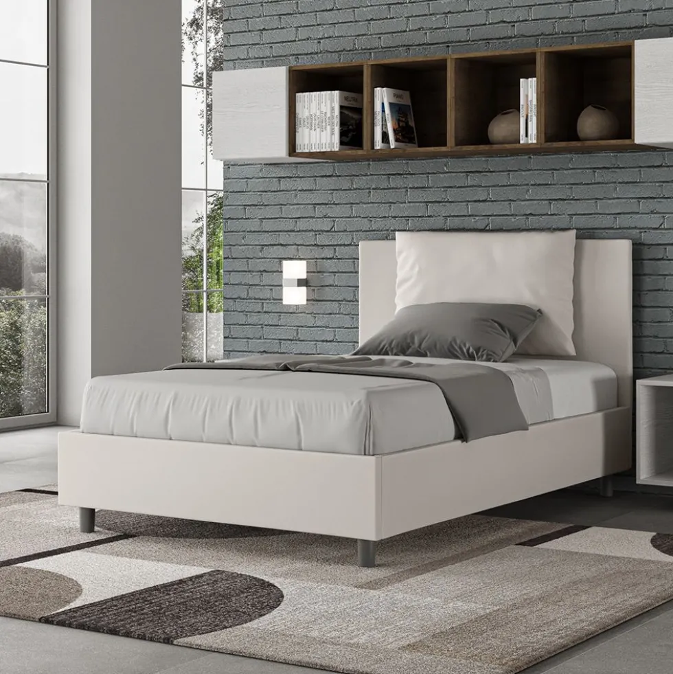 Letto 120x200cm contenitore con cuscino in similpelle bianco LIT164