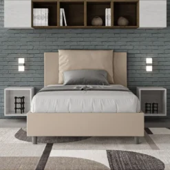 Letto 120x190cm contenitore con cuscino in similpelle tortora LIT160