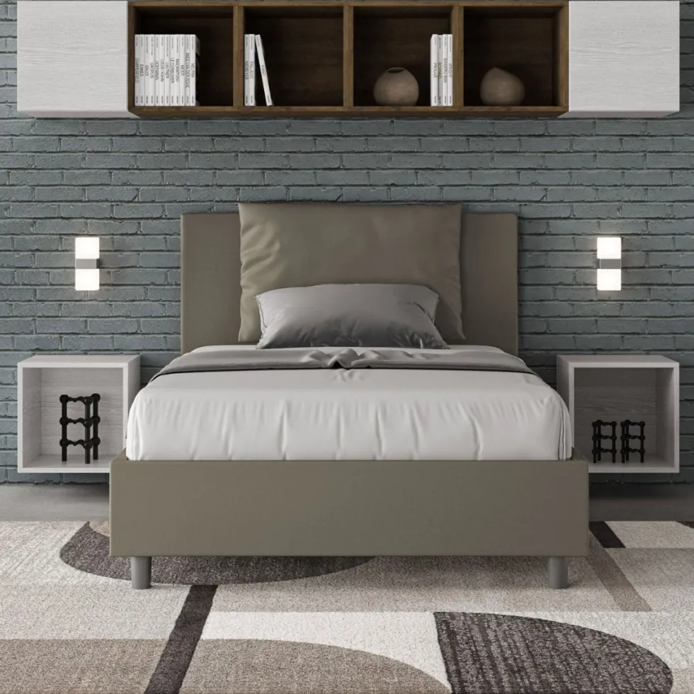 Letto 120x190cm contenitore con cuscino in similpelle cappuccino LIT160