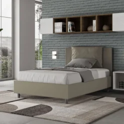 Letto 120x190cm contenitore con cuscino in similpelle cappuccino LIT160