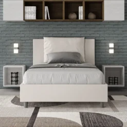 Letto 120x190cm contenitore con cuscino in similpelle bianco LIT160