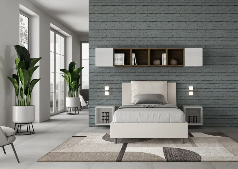 Letto 120x190cm contenitore con cuscino in similpelle bianco LIT160