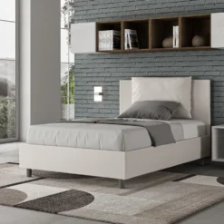 Letto 120x190cm contenitore con cuscino in similpelle bianco LIT160