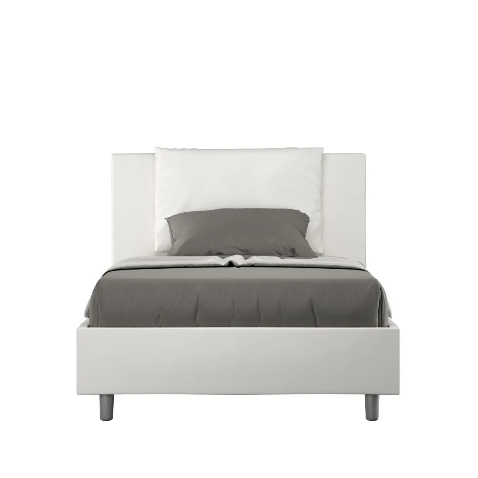 Letto 120x190cm contenitore con cuscino in similpelle bianco LIT160