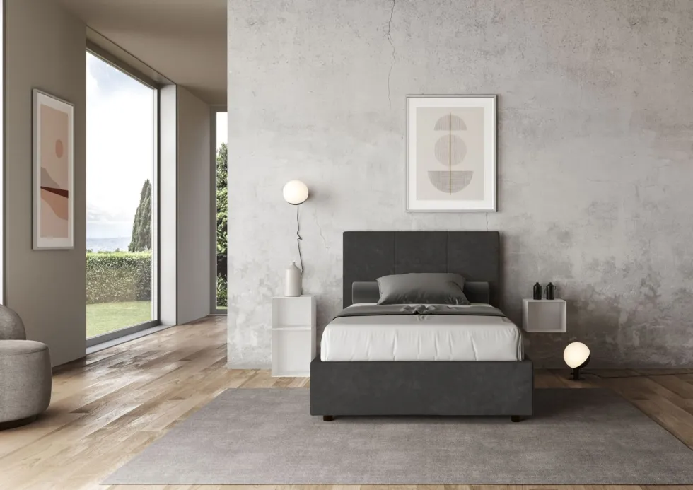 Letto 120x200cm contenitore con giroletto in microfibra grigio LIT196