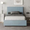 Letto 120x200cm contenitore con giroletto in microfibra azzurro LIT196