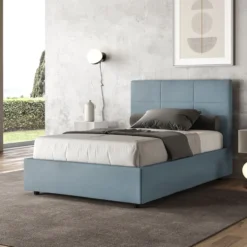 Letto 120x200cm contenitore con giroletto in microfibra azzurro LIT196