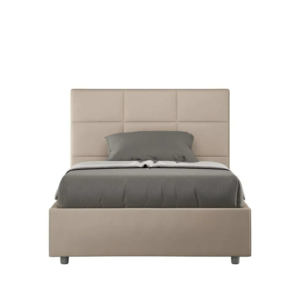 Letto 120x200cm contenitore con giroletto in similpelle tortora LIT194