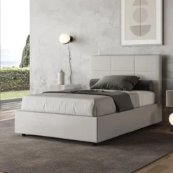 Letto 120x200cm contenitore con giroletto in similpelle bianco LIT194