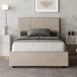 Letto 120x190cm contenitore con giroletto in microfibra sabbia beige LIT192