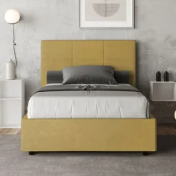 Letto 120x190cm contenitore con giroletto in microfibra ocra LIT192