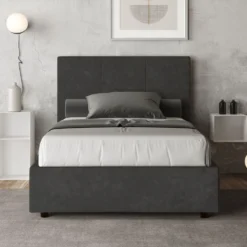 Letto 120x190cm contenitore con giroletto in microfibra grigio LIT192