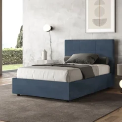Letto 120x190cm contenitore con giroletto in microfibra blu LIT192