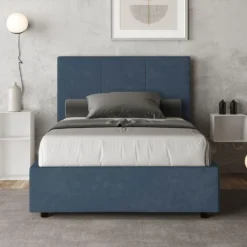 Letto 120x190cm contenitore con giroletto in microfibra blu LIT192