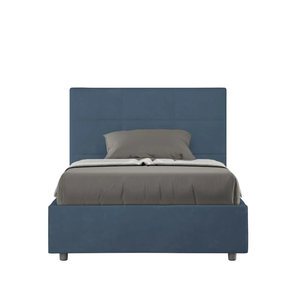 Letto 120x190cm contenitore con giroletto in microfibra blu LIT192