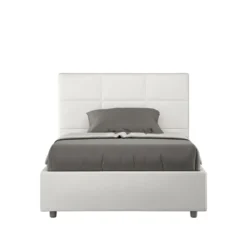 Letto 120x190cm contenitore con giroletto in similpelle bianco LIT190