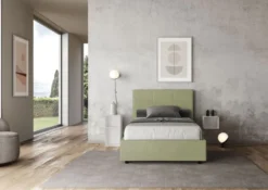 Letto 120x210cm contenitore con giroletto in microfibra tè verde LIT200
