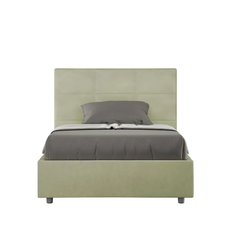 Letto 120x210cm contenitore con giroletto in microfibra tè verde LIT200