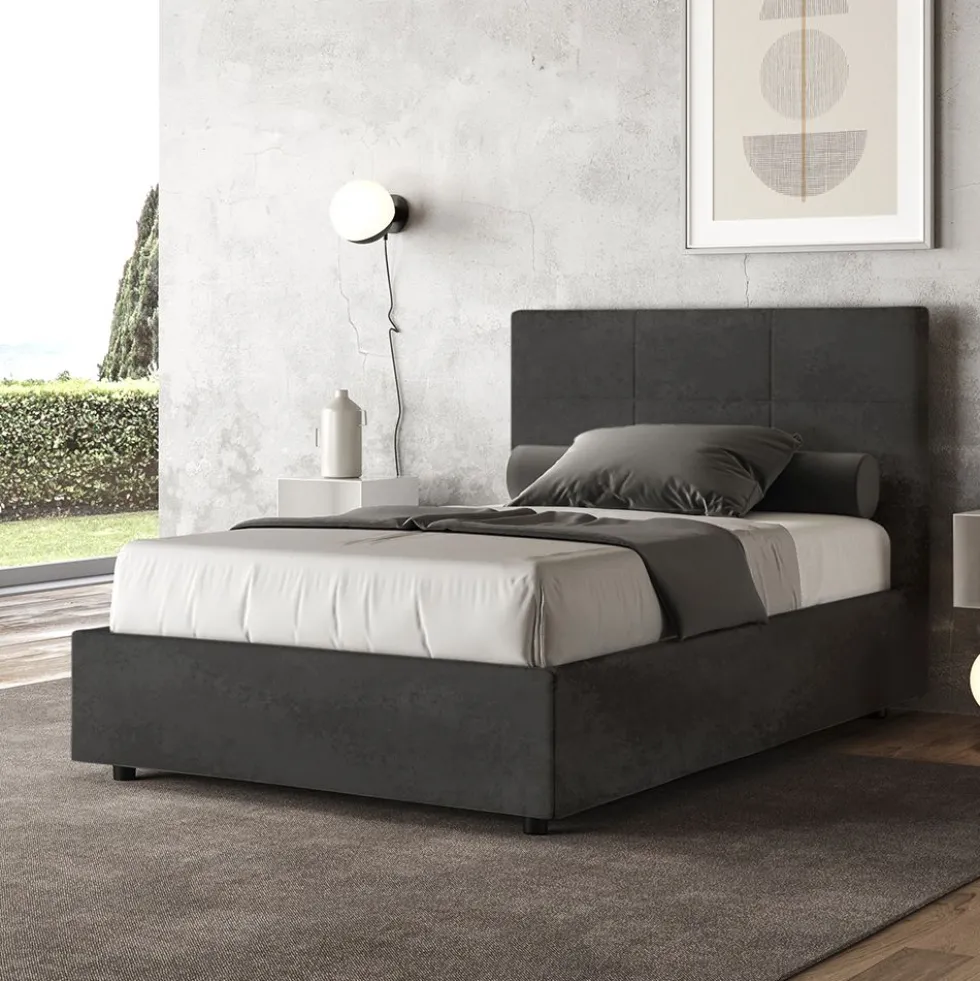 Letto 120x210cm contenitore con giroletto in microfibra grigio LIT200