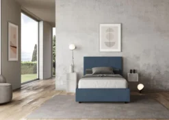 Letto 120x210cm contenitore con giroletto in microfibra blu LIT200